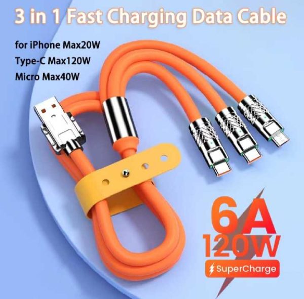 120W Fast Charging Cable, 3 in 1 Charging Data Cable